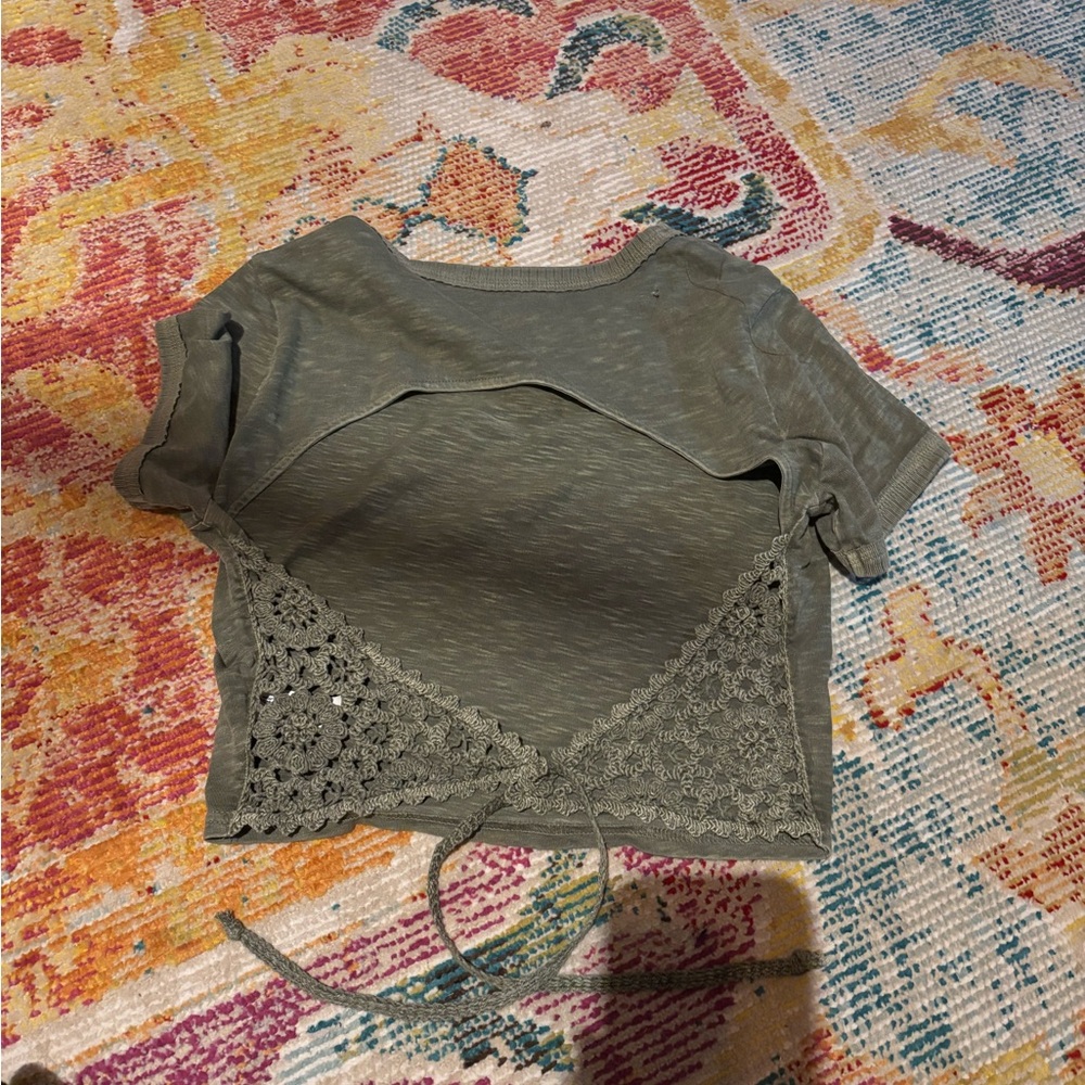 Green Cropped Top with Lace Back